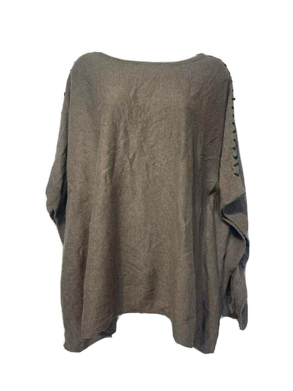 Ecru Womens Tan Leather Lace up Shoulder Sleeve Cashmere Cotton Sweater Size M